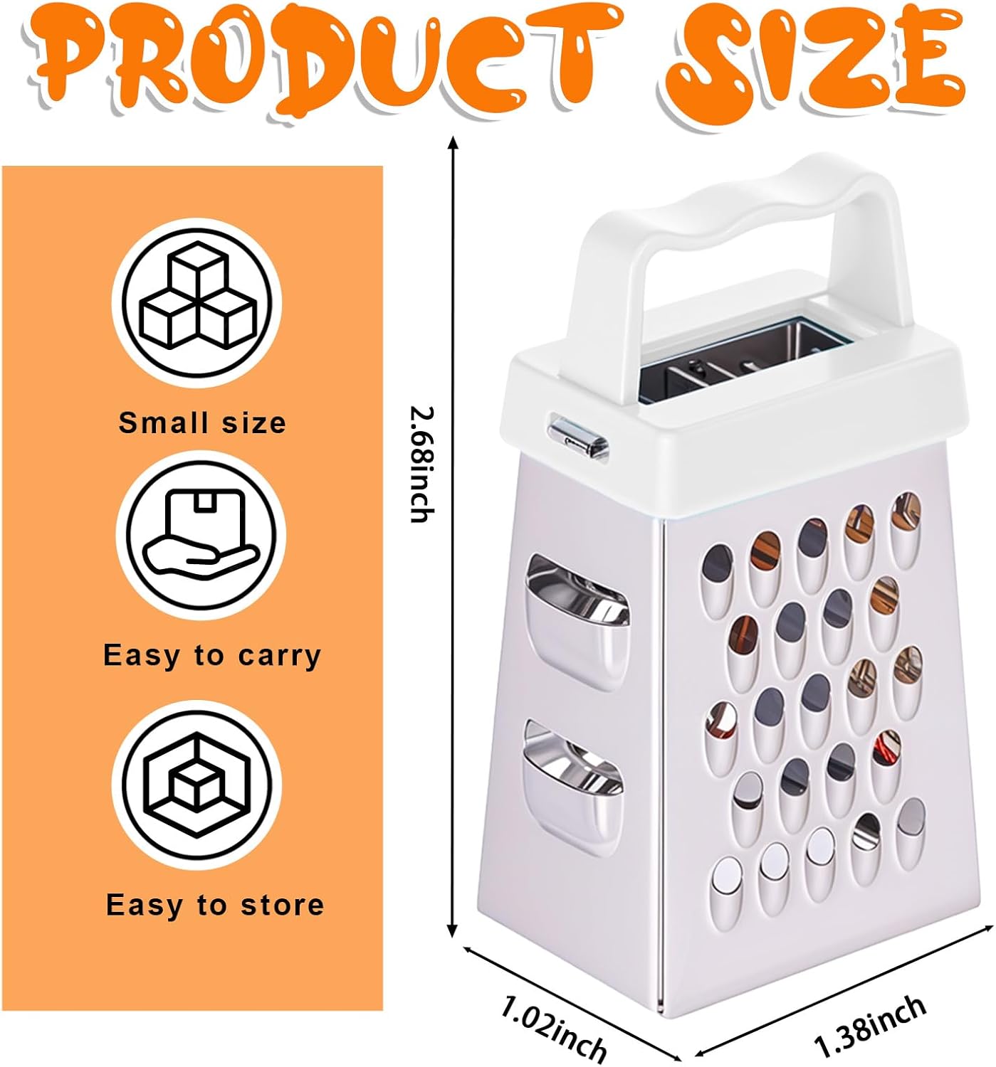 ElevateTech Mini Cheese Grater, 3 Pcs Stainless Steel Box Grater with Handle Professional Cheese Slicer Graters for Kitchen Slicer Cheeses Gingers Vegetable Dishwasher Safe (White)