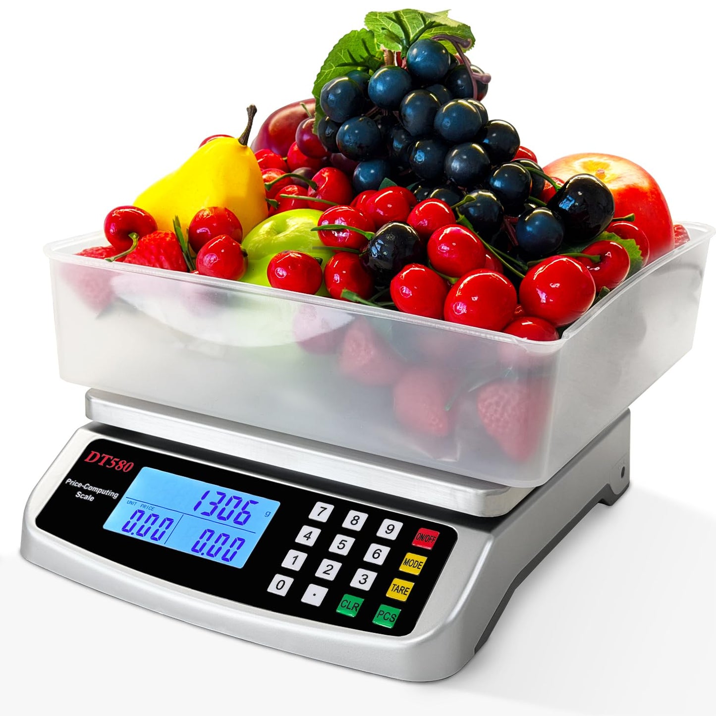 Large Digital Kitchen Scale 40kg/88lb Stainless Steel Price Computing Scale Counting Scale Deli Scale with LCD Display for Baking Bread Cooking Meat Prep Parts and Coins Adapter Included