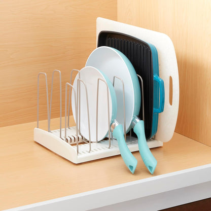 YouCopia StoreMore Expandable Cookware Rack with Tall Steel Wires, 12.5"-22" Wide Adjustable Pan Organizer for Kitchen Cabinet Storage, Premium Edition