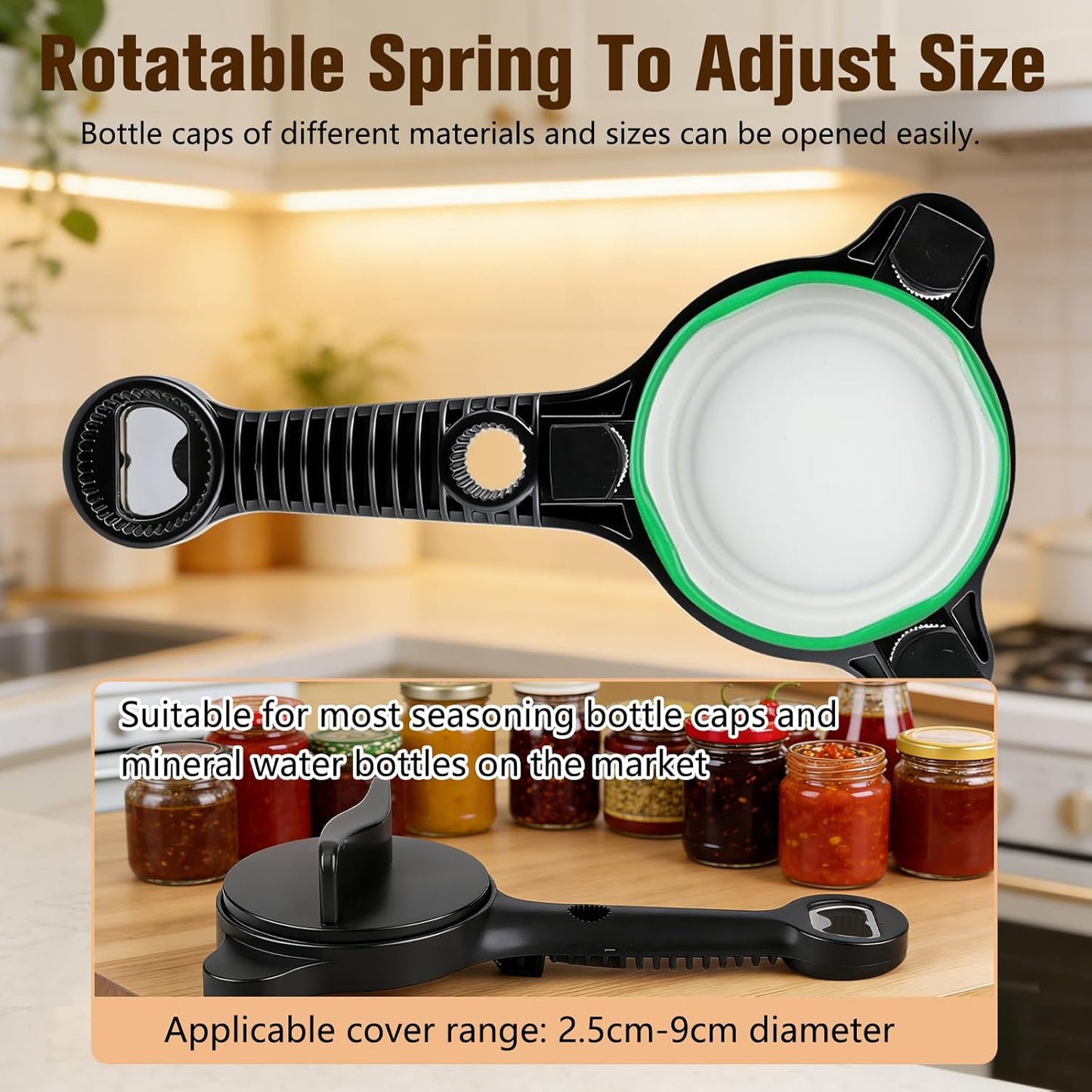 4 in 1 Multi-Purpose Jar Opener,Adjustable Stainless Steel Jar Opener,Multi-Functional Retractable Jar & Bottle Openers,Multi Size Lid Tool for Jars Cans Wine Bottles,Home Kitchen Helper (Beige)