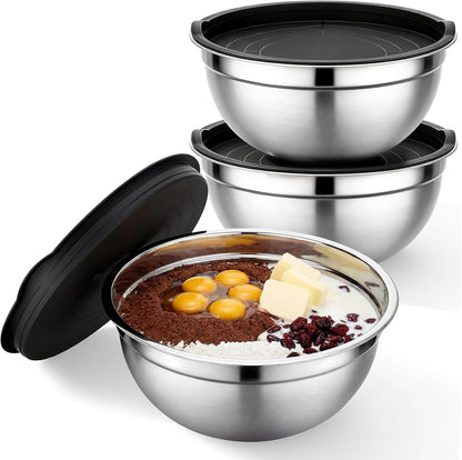 Beasea Mixing Bowls with Lids, 2 Pack 4 QT Stackable Stainless Steel Mixing Bowls Set with Airtight Lids, Metal Nesting Bowl for Kitchen, Baking, Food Prepping and Serving