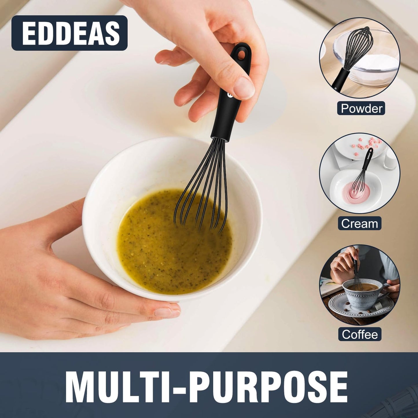Whisks For Cooking - 500 °F Heat Resistant Silicone Whisk, Heavy Duty 7",9"&11inch Non-Scratch Balloon Kitchen Wisk tool Set, for cooking Wisking, Blending, Beating, Stirring, 3 Piece Black