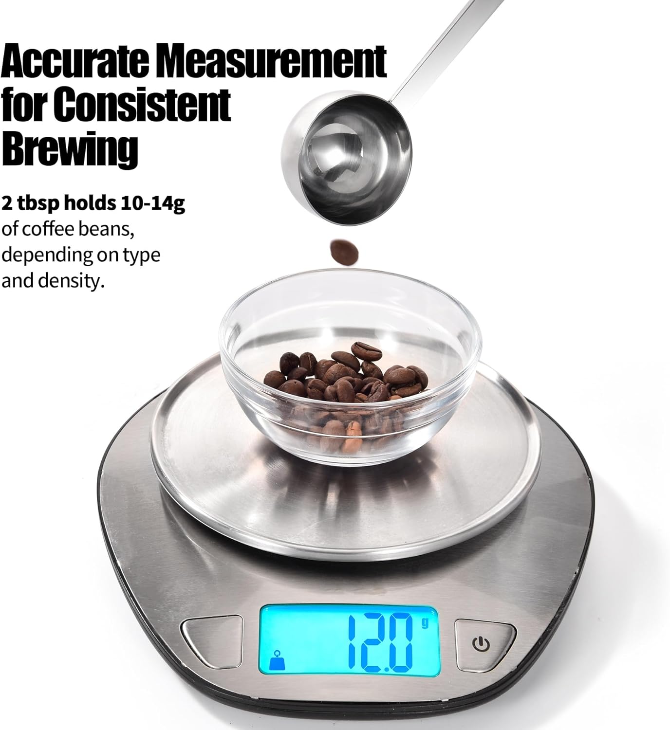 18/8 Stainless Steel Coffee Scoop, Doosu Food-Grade Metal Measuring Spoon with 6.9in Long Handle, Tablespoon Scooper for Coffee Beans, Ground Coffee, Espresso, Protein Powders, Tea, Sugar (1 Tbsp)