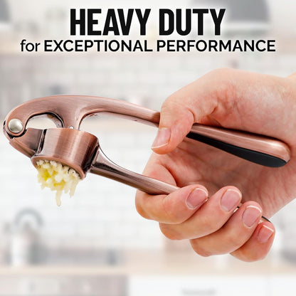 Premium Garlic Press Stainless Steel - Elevate Your Culinary Experience with Our Premium Garlic Mincer, Crusher & Peeler Set, Dishwasher Safe & Rust-proof (Bronze)