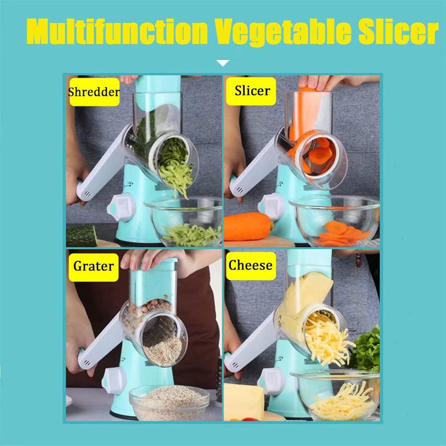 Rotary Cheese Grater Grinder Vegetable Shredder 3-in-1 Vegetable Slicer Shredder for Cheese Potato Onion Cucumber Carrot Red