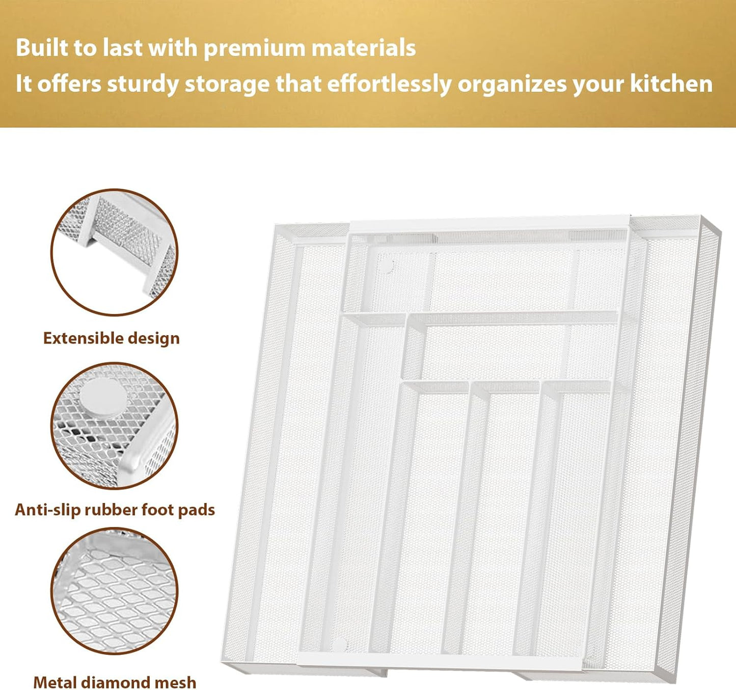 Sedegn Silverware Organizer Metal Mesh, Large Drawer Organizer, Utensil Cutlery Tray for kitchen drawers, Flatware Organizer with 6 Compartment, Black (11.3”*16“)