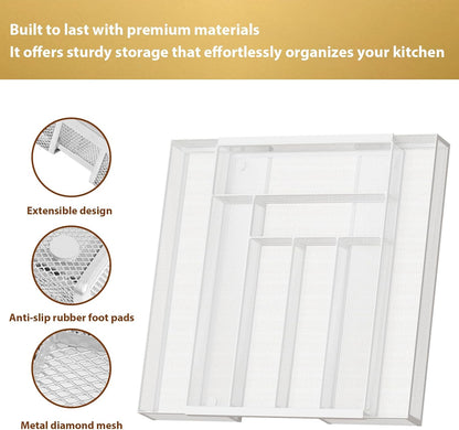 Sedegn Silverware Organizer Metal Mesh, Large Drawer Organizer, Utensil Cutlery Tray for kitchen drawers, Flatware Organizer with 6 Compartment, Black (11.3”*16“)