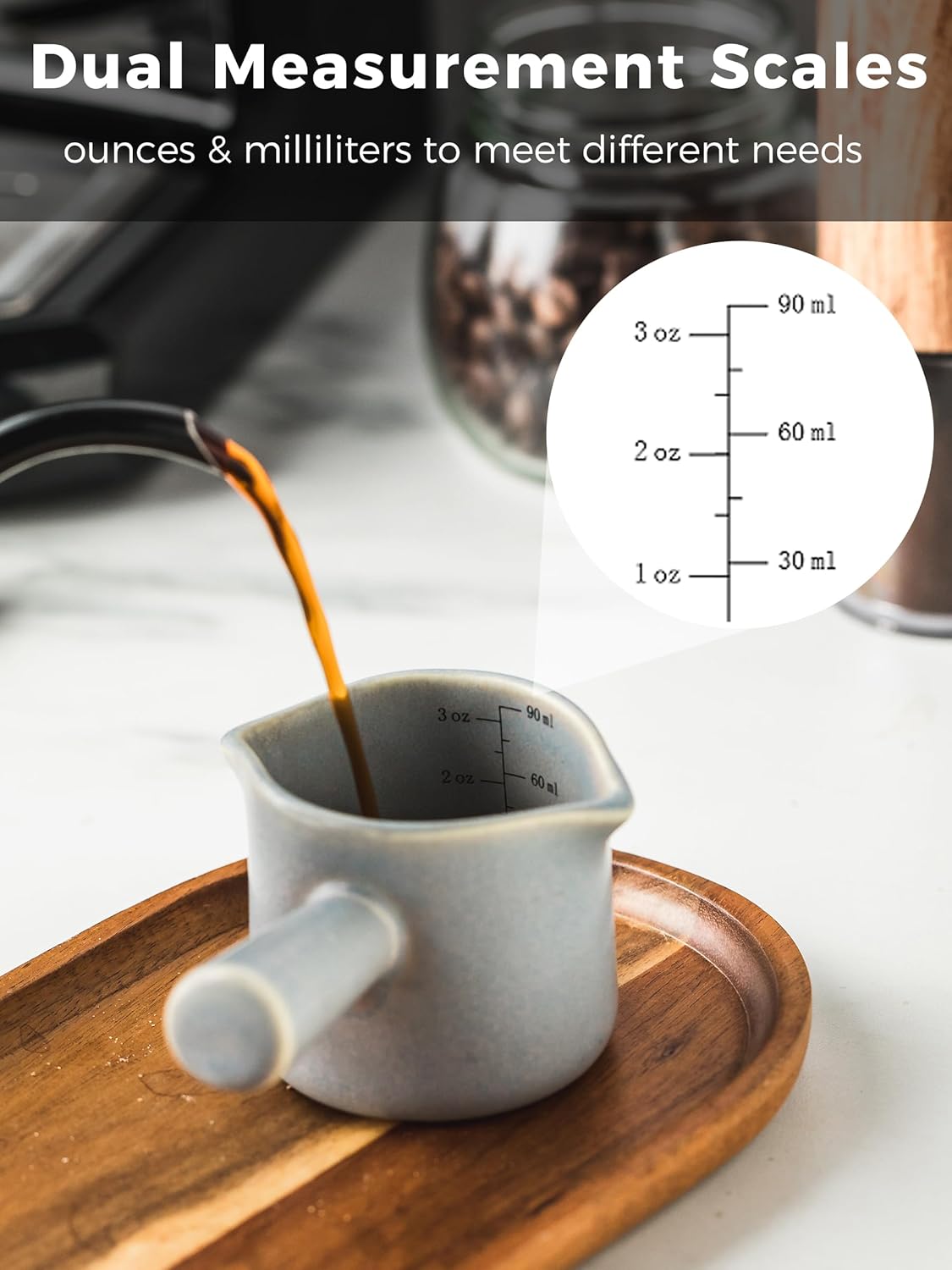 Espresso Cups Ceramic, 200ML Espresso Measuring Cup with Handle, Expresso Shots Cups with Scale, Espresso Accessories, White