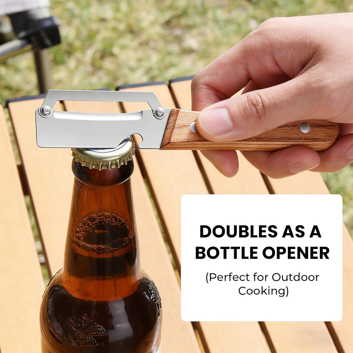 Sakerplus Multifunctional Vegetable Peeler, 2-in-1 Potato Peeler with Wooden Handle, 420 Stainless Steel Swivel Blade and Built-In Bottle Opener for Apples, Carrots and More (2)