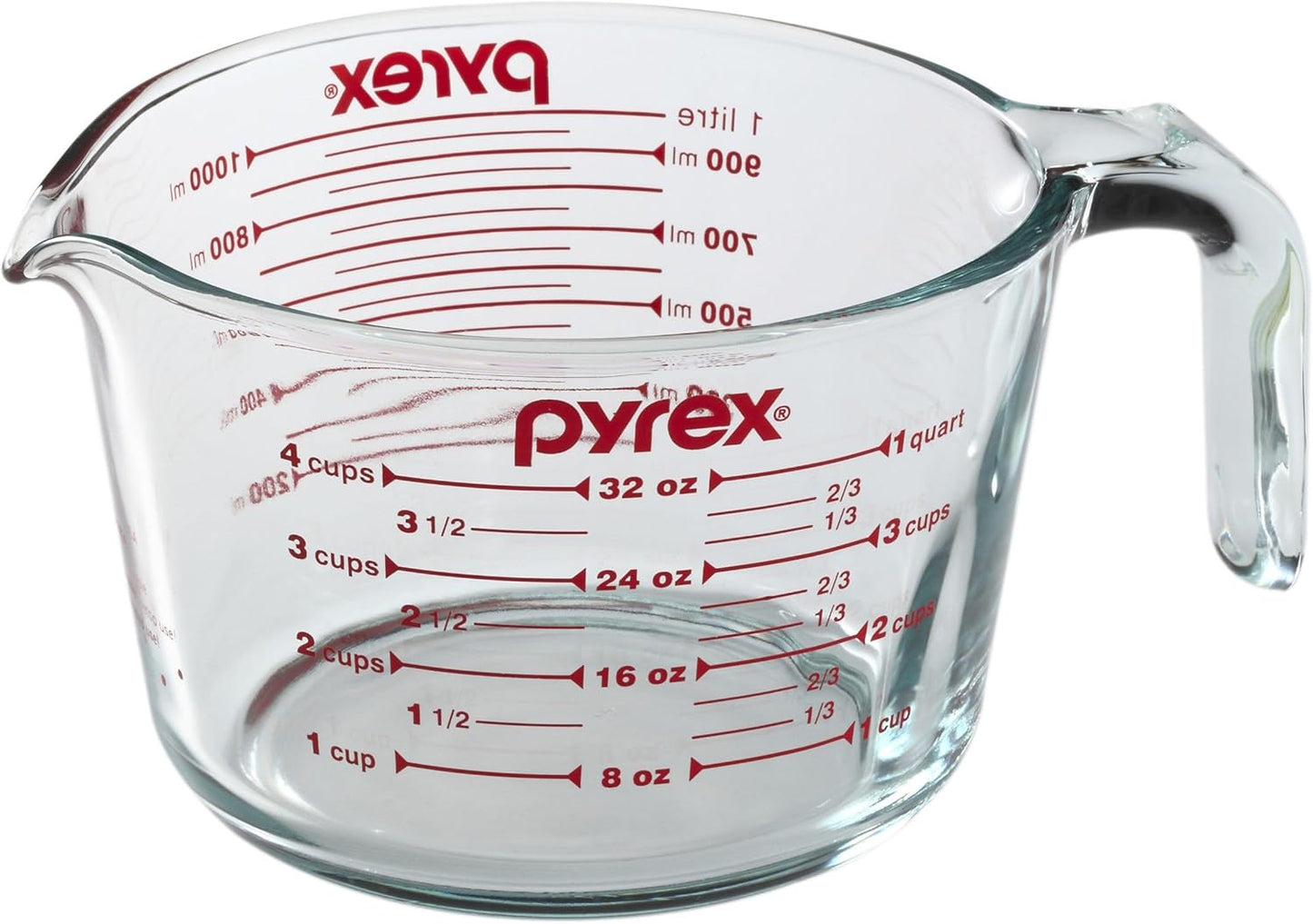 Pyrex Prepware 4-cup Measuring Cup, Red Graphics, Clear