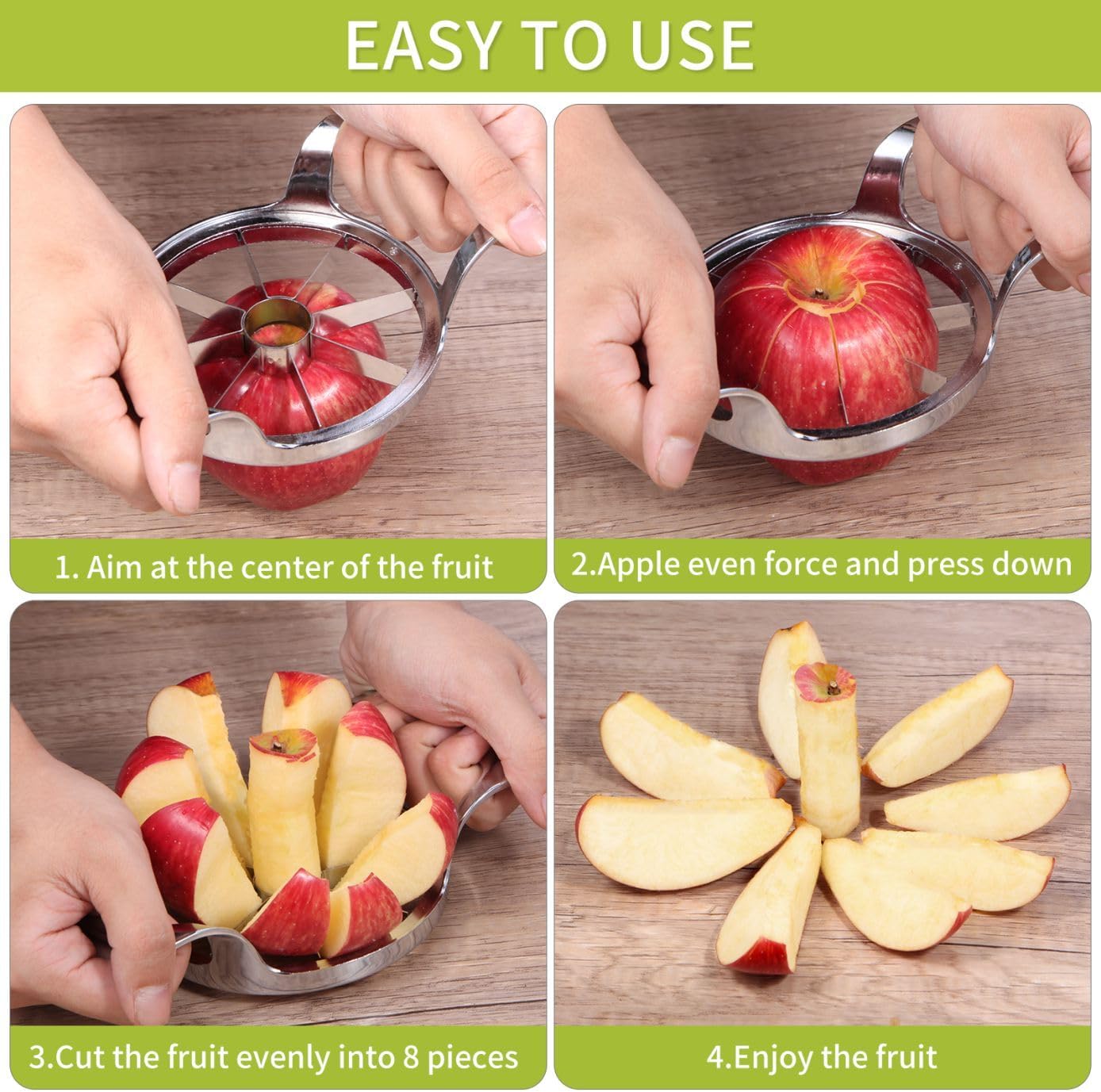 LIIGEMI Apple Cutter Slicer,12-Blade Large Apple Corer，Heavy Duty Stainless Steel Apple Cutter and Divider，Non-slip frosted handle，Easy to Use （Frosted）