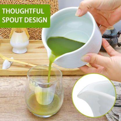 Accguan Matcha Whisk Set, 7pcs - Bamboo & Ceramic, Includes 19 oz Bowl, Whisk, Spoons, Holder, Sifter & More - Perfect for Matcha Lovers