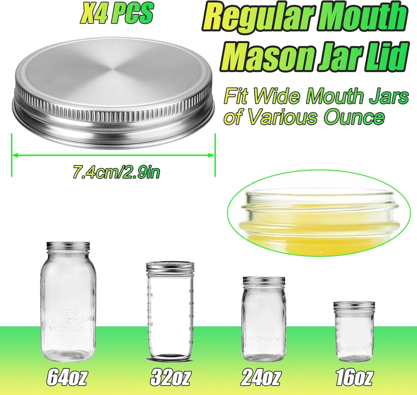 Mason Jar Pour Spout Lid Stainless Steel with Handle, Wide Mouth Pour Spout Flip Cap Lids for Mason Jars, Anticracking Leak Proof Seal Cover Airtight for Drinking Salad Dressing & Food Storing(2PCS)