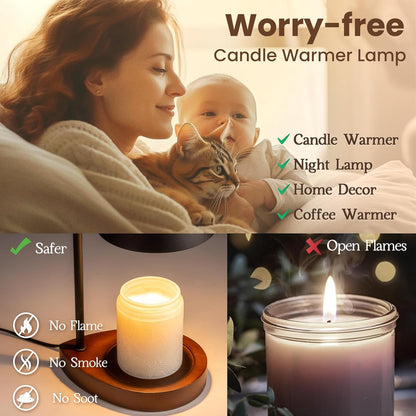 Marycele Candle Warmer Lamp with Timer & Dimmer - Mothers Day Gifts for Women Mom Her, Aesthetic Office Home Decor, Adjustable Height Wax Melter for Candle Jar & 3-Wick Candles (2 Bulbs Included)