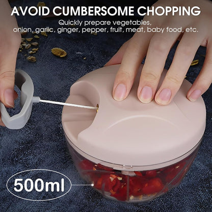 Vegetable Chopper Manual Hand Pull String Onion and Garlic Mincer Chopper 500ml Small Fruit and Veggie Cutter Portable for Ginger Chili Pepper Meat Salad - Pink