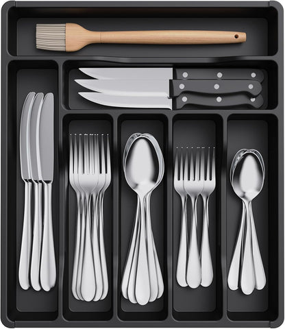 Lifewit Silverware Drawer Organizer Tray, Plastic Cutlery Storage for Kitchen, Flatware and Utensil Holder Divider for Spoons Forks Knives Tableware, 9.1 x 12.6", 5 Slots, Black
