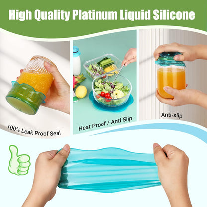 Silicone Stretch Lids for Food Storage in Fridge, Reusable Elastic Bowl Covers for Cup, Cans, Jars, Round & Rectangle Container, Food Grade Silicone Microwave Food Cover, Heat-Resistant, 6PCS