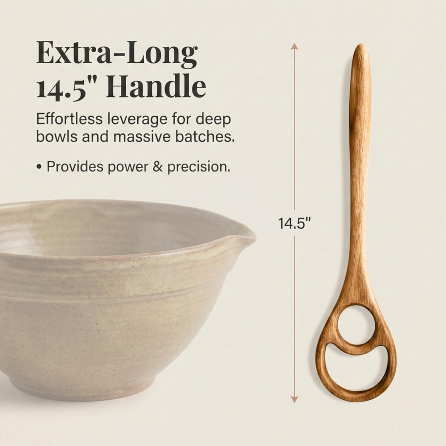 Salt & York Danish Dough Whisk, Acacia Wood Sourdough Bread Mixing Tool for Pizza Dough, Biscuits & Cake Batter, Kitchenware with Unique Wood Grain Hook, Ideal for Wedding & Housewarming Gift, 14.5 in