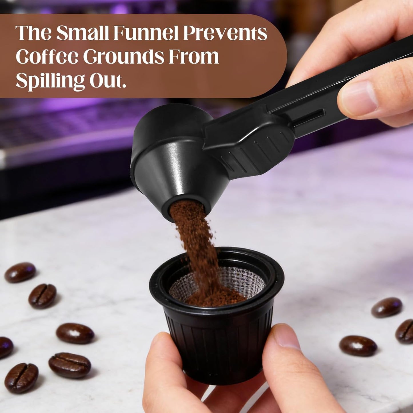 Coffee Scoop & Funnel for Reusable K Cup Refillable Tea Pods, Measuring Spoon 2 Tablespoon Capacity for Ground Coffee, Protein Powder, Tea(Black)