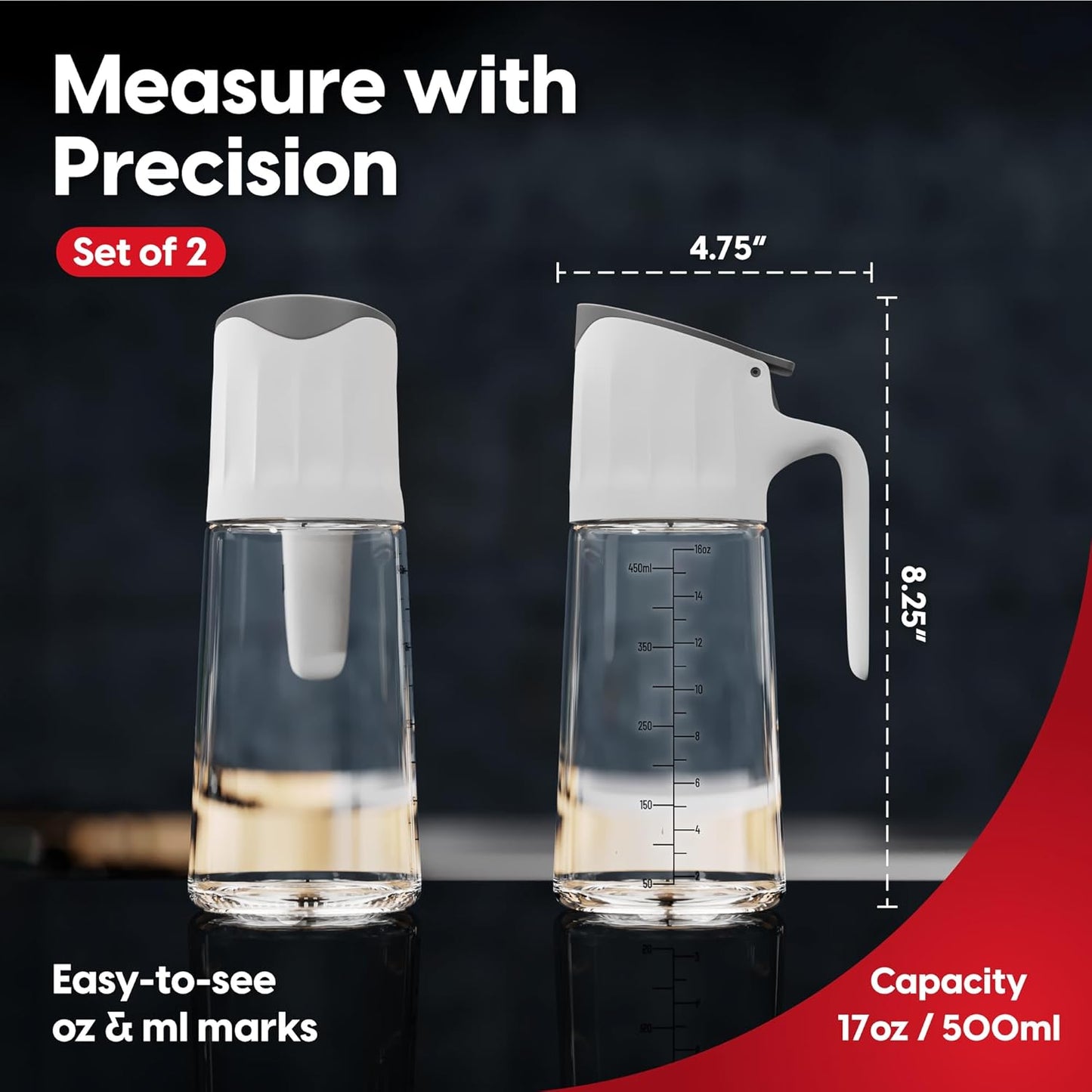 DWËLLZA KITCHEN Olive Oil Dispenser Bottle For Kitchen Set 6 oz Sprayer For Cooking and Glass 17 Oz. Cooking Pour Dispenser With Measurements for Cooking, Airfryer, Salad & BBQ