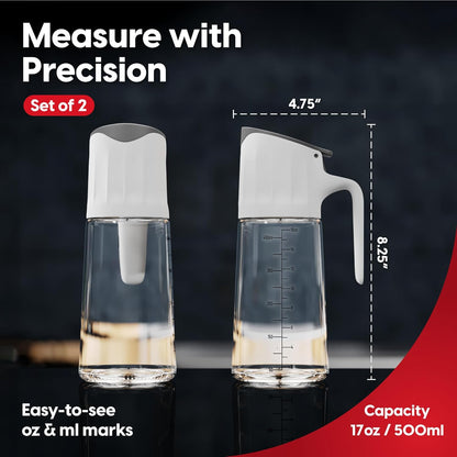 DWËLLZA KITCHEN Olive Oil Dispenser Bottle For Kitchen Set 6 oz Sprayer For Cooking and Glass 17 Oz. Cooking Pour Dispenser With Measurements for Cooking, Airfryer, Salad & BBQ