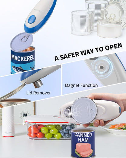 CIRCLE JOY Electric Can Opener, One-Touch Automatic Can Opening with Smooth Edges, Food Safety Handheld Battery-Operated Can Opener for Kitchen and Seniors, Black
