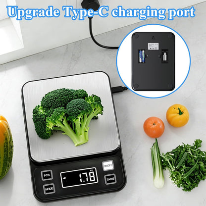 Full Waterproof Digital Scale IP67,5kg Capacity 0.1g Accuracy Kitchen Scale with Type-C Charging Tare Function Stainless Steel Platform for Baking Seafood Food Processing Hardware Counting