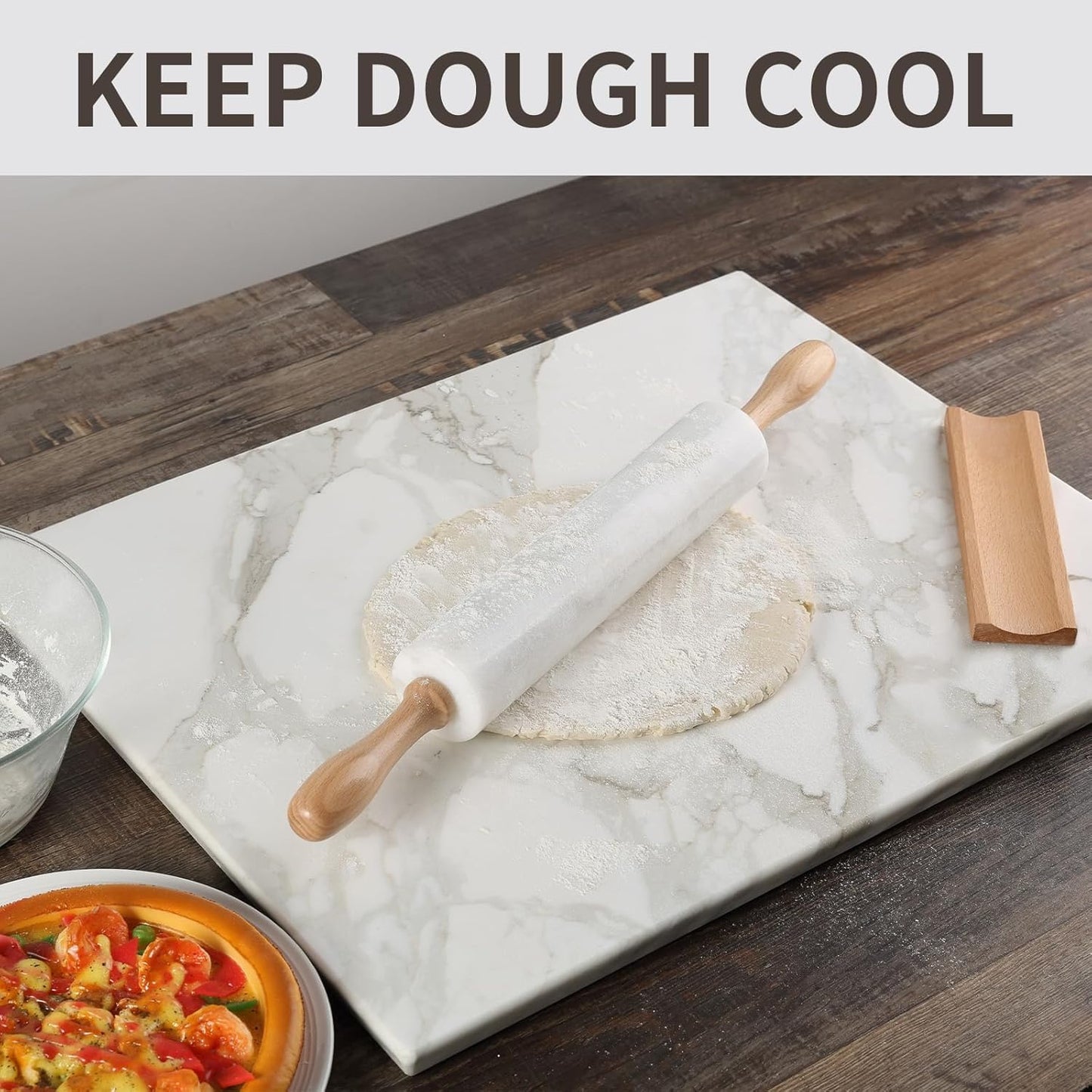Koville African Natural Marble Rolling Pin, Non-Stick Polished Dough Roller, Pasta, Dumpling, Fondant, Pie Crust, Bread, Pizza Dough, Kitchen Baking Pastry Tools with Mat/Scraper（Namib Fantasy）