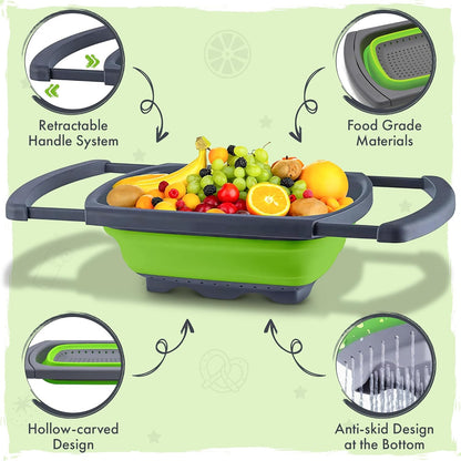 Silicone Collapsible Colander Sink Colander Collapsible Camping Versatile Collapsible Strainer Sink strainer basket over Sink Strainer (Red Green Blue)