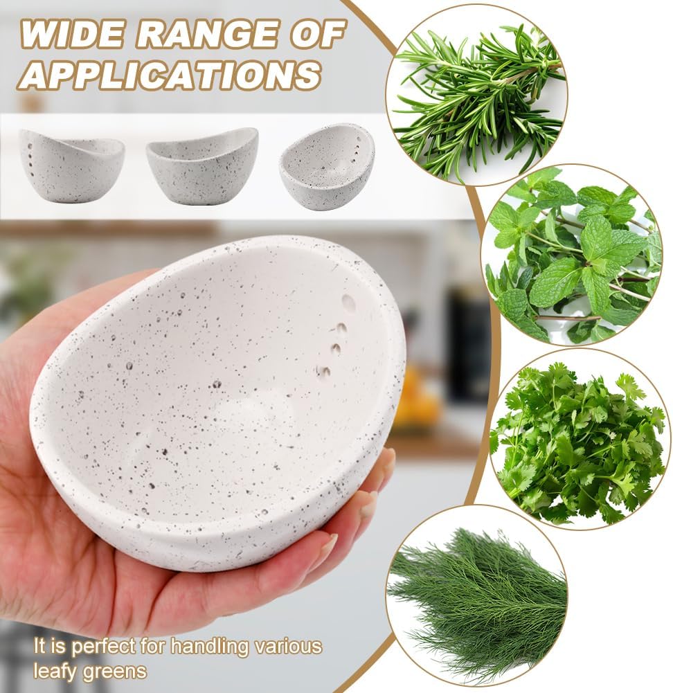 Pottery Herb Stripper Bowl, Small Handmade Resin Herb Stripper, Ceramic Herbs Grinder Pill Crusher Set Parsley Thyme Rosemary, for Pill Crusher, Spice, with Multi Size Holes(Color:White)