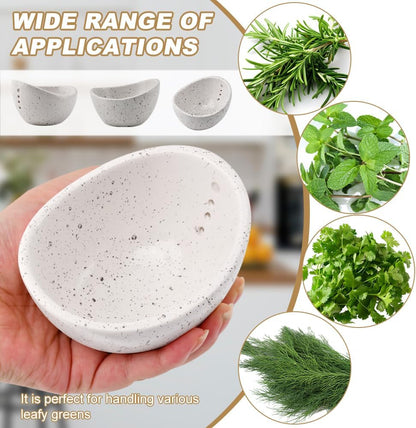 Pottery Herb Stripper Bowl, Small Handmade Resin Herb Stripper, Ceramic Herbs Grinder Pill Crusher Set Parsley Thyme Rosemary, for Pill Crusher, Spice, with Multi Size Holes(Color:White)