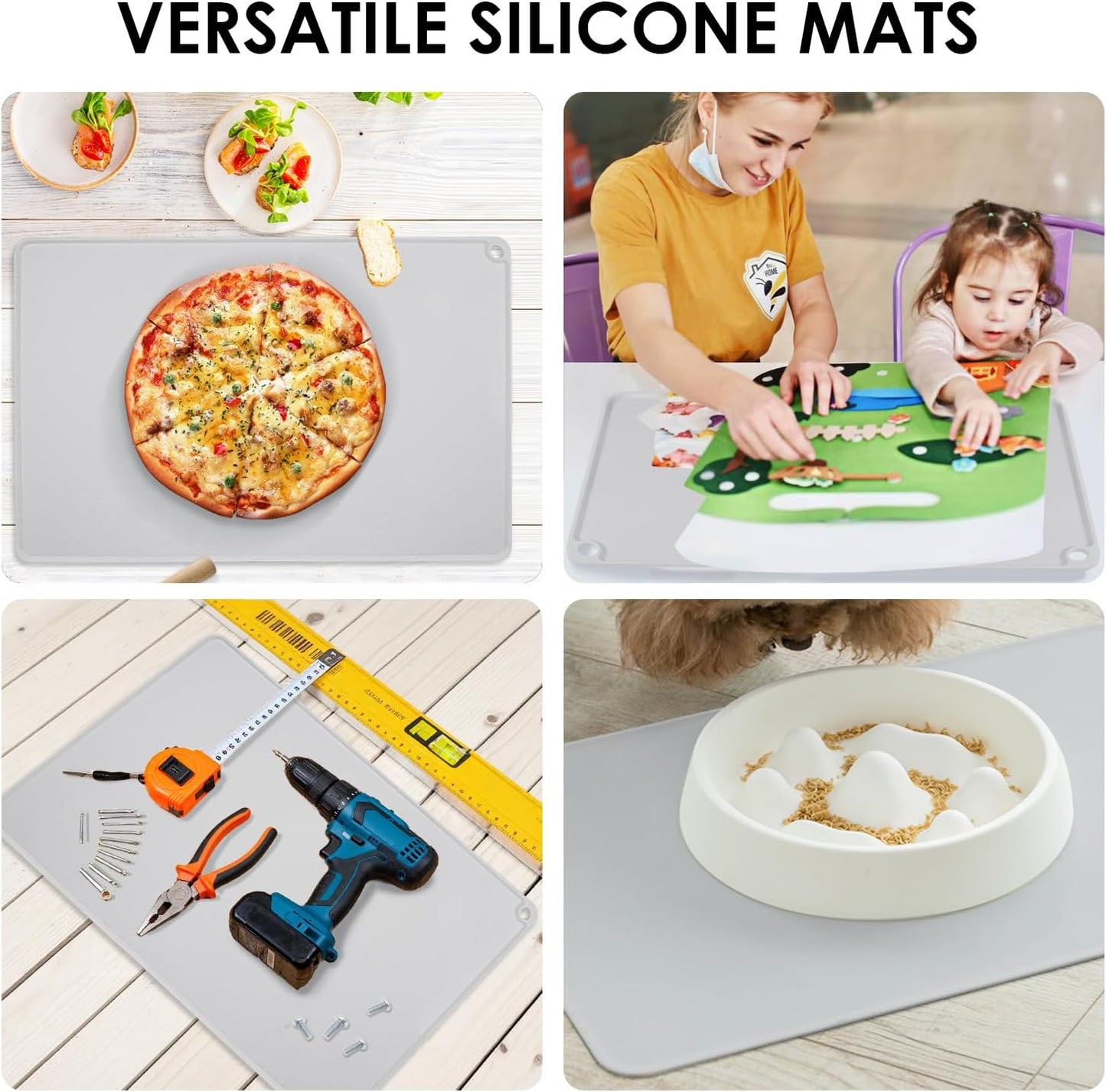 Standard Silicone Mat,Black Baking Mat-Food Grade Kids Dinner Table Placemat Non Slip Counter Mat with Raised Edges Heat Resistant Mat for Air Fryer Nonstick Pastry Dough Mat(1 Pack 23.6'' x 15.7'')