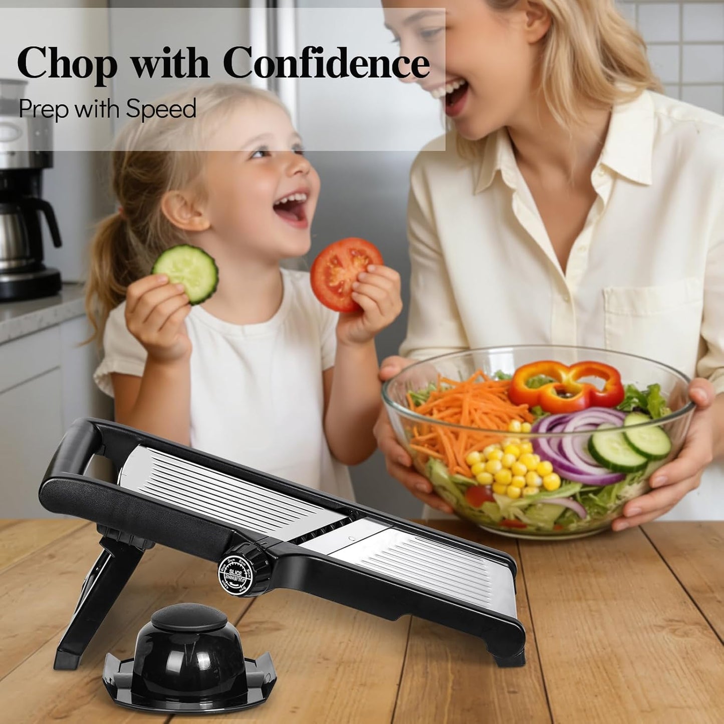 MASTERTOP Mandoline Slicer, 5 in 1 Mandoline Food Slicer for Kitchen,Stainless Steel Mini Vegetable Slicer with Safety Glove & Cleaning Brush,Adjustable Vegetable Chopper for Potatoes