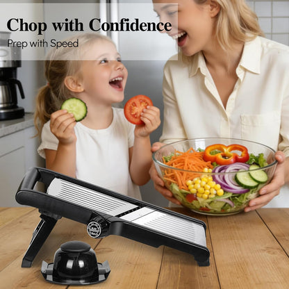 MASTERTOP Mandoline Slicer, 5 in 1 Mandoline Food Slicer for Kitchen,Stainless Steel Mini Vegetable Slicer with Safety Glove & Cleaning Brush,Adjustable Vegetable Chopper for Potatoes