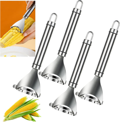 4PCS Magic Corn Cutter Peeler, Corn Stripper Cob Stripper Tool Premium Stainless Steel Corn Thresher Cob Remover Tool with Ergonomic Handle for Kitchen
