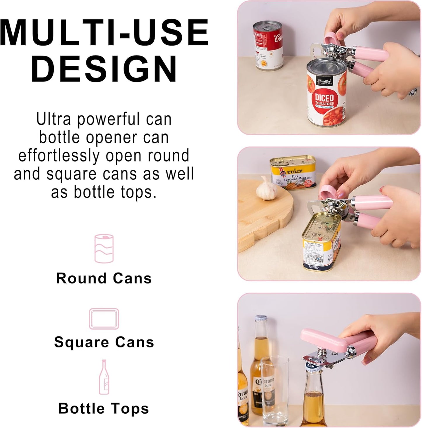 Urbanstrive XL Large Heavy Duty Can Opener Manual Smooth Edge, Hand Held Can Openers for Seniors, Stainless Steel, Comfortable Handle, Built-in Bottle Opener, 8.66 inch (Red)