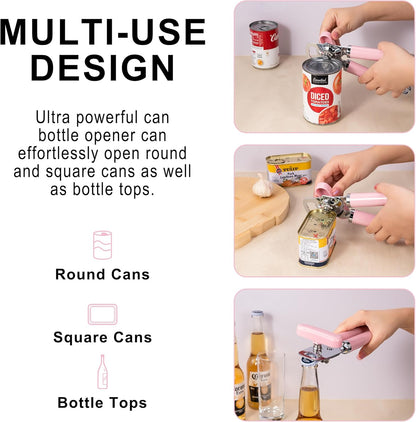 Urbanstrive XL Large Heavy Duty Can Opener Manual Smooth Edge, Hand Held Can Openers for Seniors, Stainless Steel, Comfortable Handle, Built-in Bottle Opener, 8.66 inch (Red)