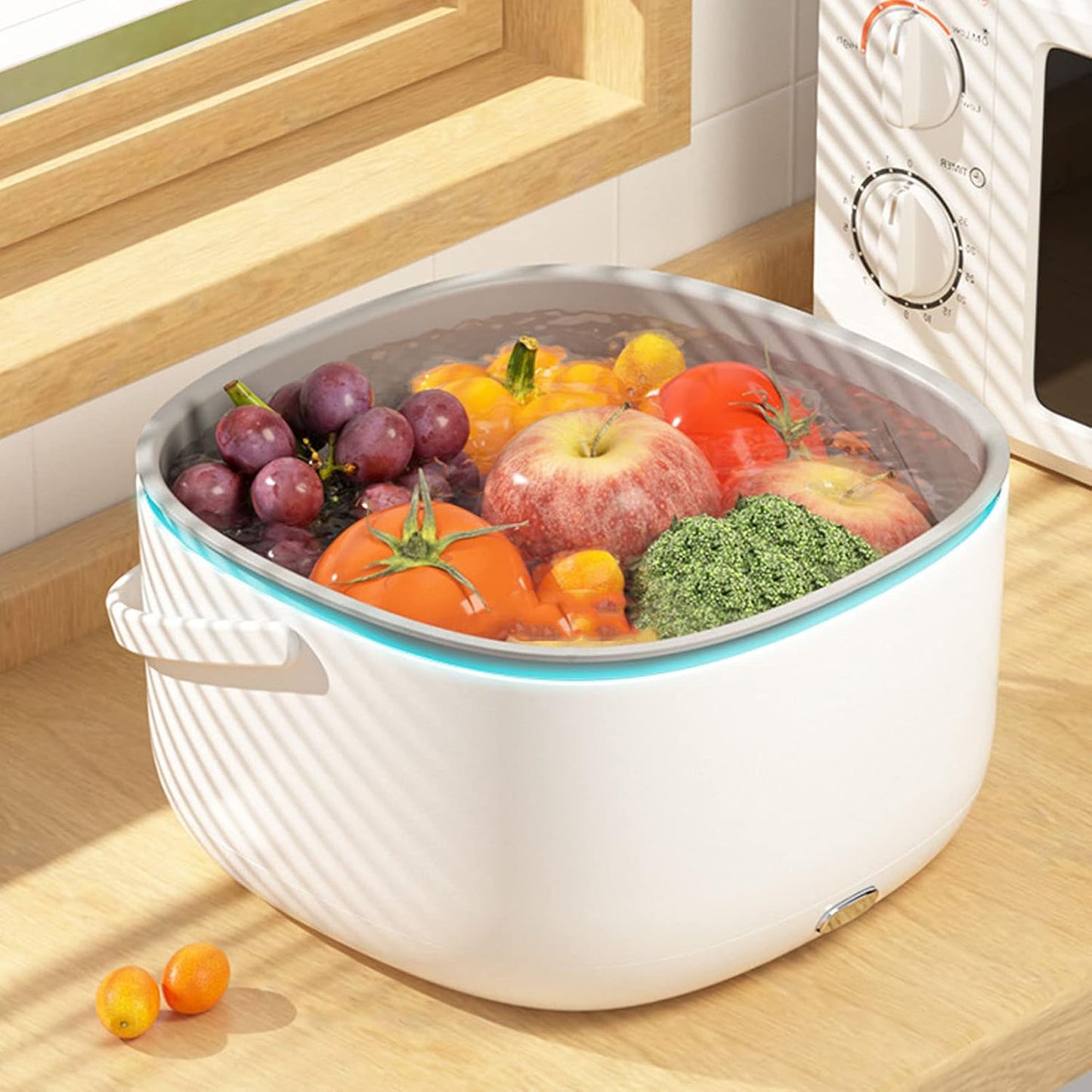 360 Degree Ultrasonic Fruit and Vegetable Washing Machine Cleaner for Home Kitchen - Food Purifier Device Removes Pesticides from Produce and Meats