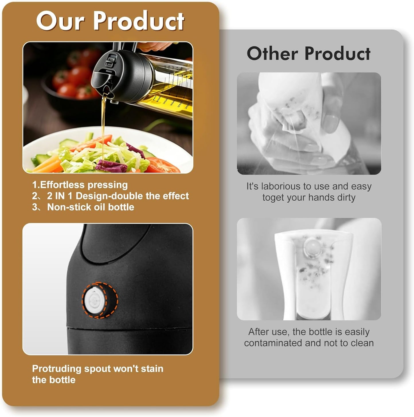 Poshetion 2 in 1 Olive Oil Sprayer for Cooking, 16oz Light-Proof Oil Dispenser for Kitchen, Leak-Proof Oil Spray Bottle for Air Fryer, Salad, BBQ, Baking, Grilling - Black & Green