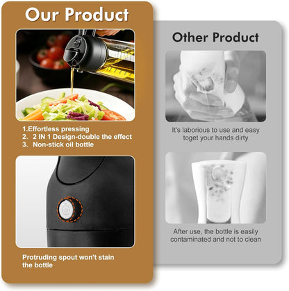 Poshetion 2 in 1 Olive Oil Sprayer for Cooking, 16oz Light-Proof Oil Dispenser for Kitchen, Leak-Proof Oil Spray Bottle for Air Fryer, Salad, BBQ, Baking, Grilling - Black & Green