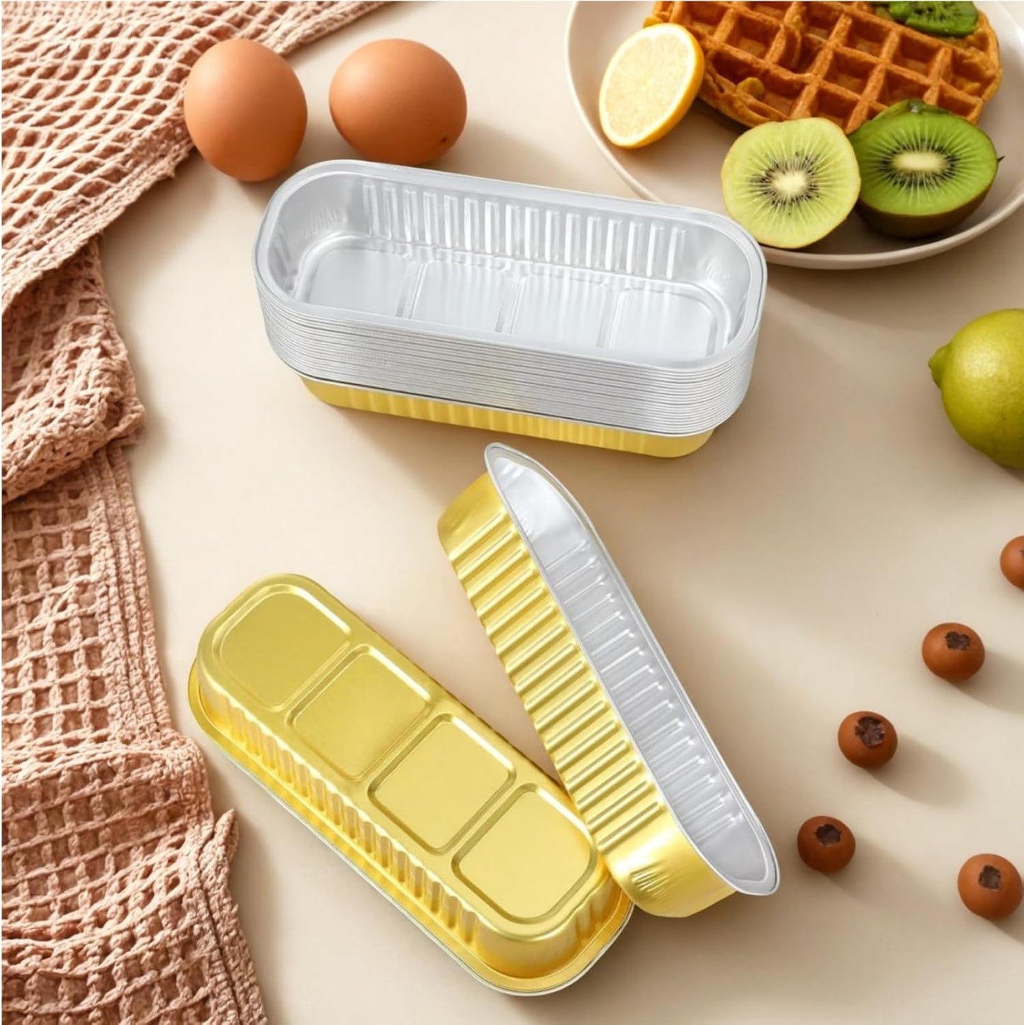 Mini Loaf Pans with Lids and Spoons Sealing Sticker,30 Pcs 6.8oz Cake Pans for Baking Disposable Aluminum Foil Christmas Cake Pan (30 PCS GOLD)