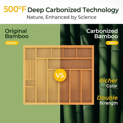 keechee Carbonized Bamboo Kitchen Drawer Organizer, 10 Slots Expandable Silverware Organizer, Utensil Holder & Cutlery Tray, 2.2" Deep for Extra Capacity, Non-Slip Feet Included