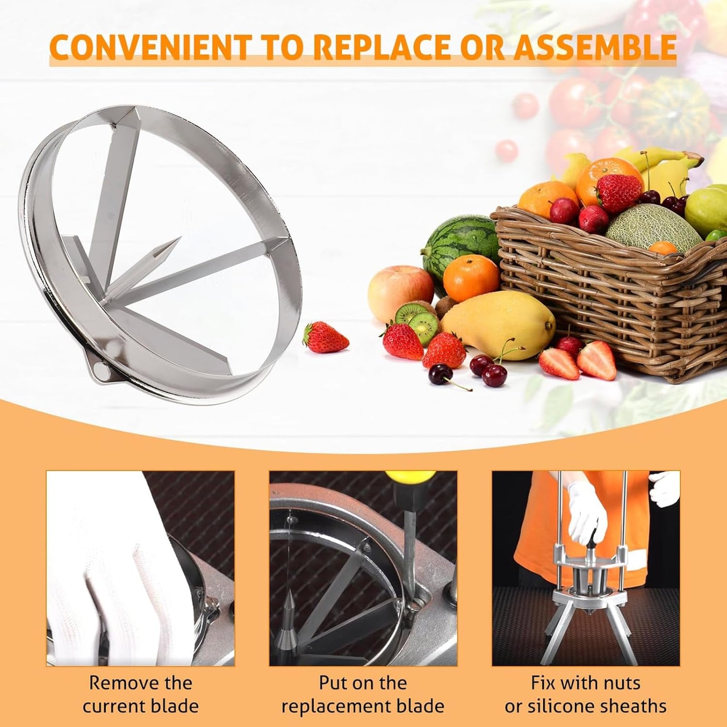 Zerodis Fruit Cutter Blade Replacement, Stainless Steel Lime Slicer Blade Vegetable Chopper Dicer Blade for Pears Oranges (8 Section)