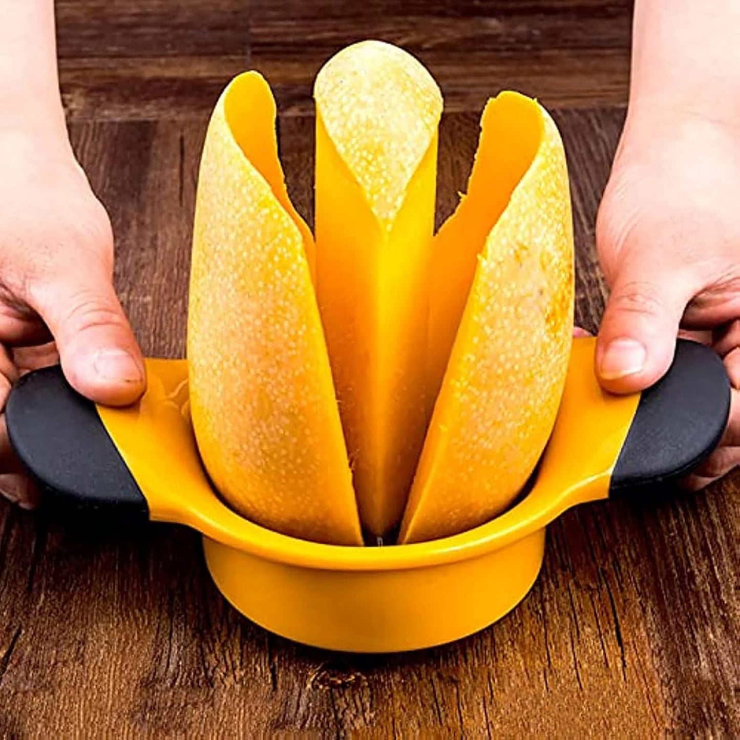 3-in-1 Mango Slicer/Peeler/Cutter/Splitter/Pitter with Stainless Steel Blade Pit Remover Tool Non Slip Handles Extra Large Mango Cutter Divider (Orange)