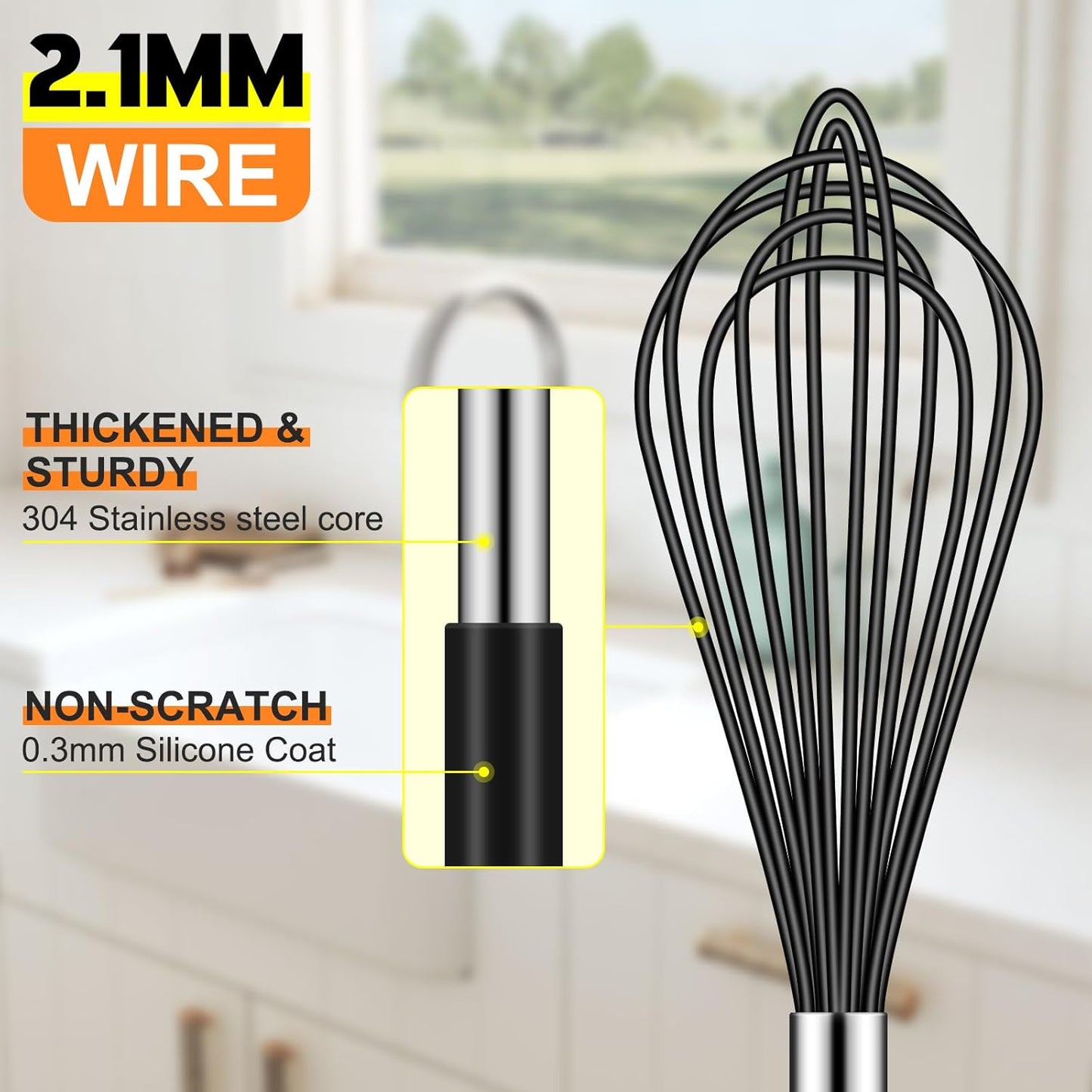 HOTEC 4 Pieces Silicone Whisks Set, Wire Balloon Whisks for cooking Egg Beater, Non-slip Handle Whisk for Non-stick Cookware Perfect for Cooking, Stirring, Beating and Blending (Multicolor)