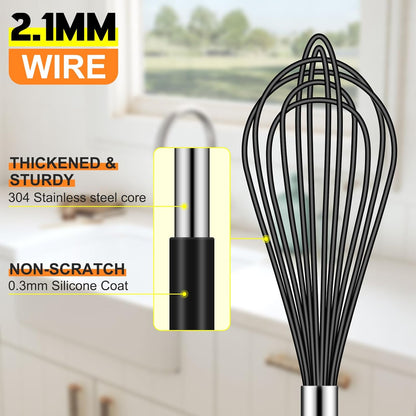 HOTEC 4 Pieces Silicone Whisks Set, Wire Balloon Whisks for cooking Egg Beater, Non-slip Handle Whisk for Non-stick Cookware Perfect for Cooking, Stirring, Beating and Blending (Multicolor)