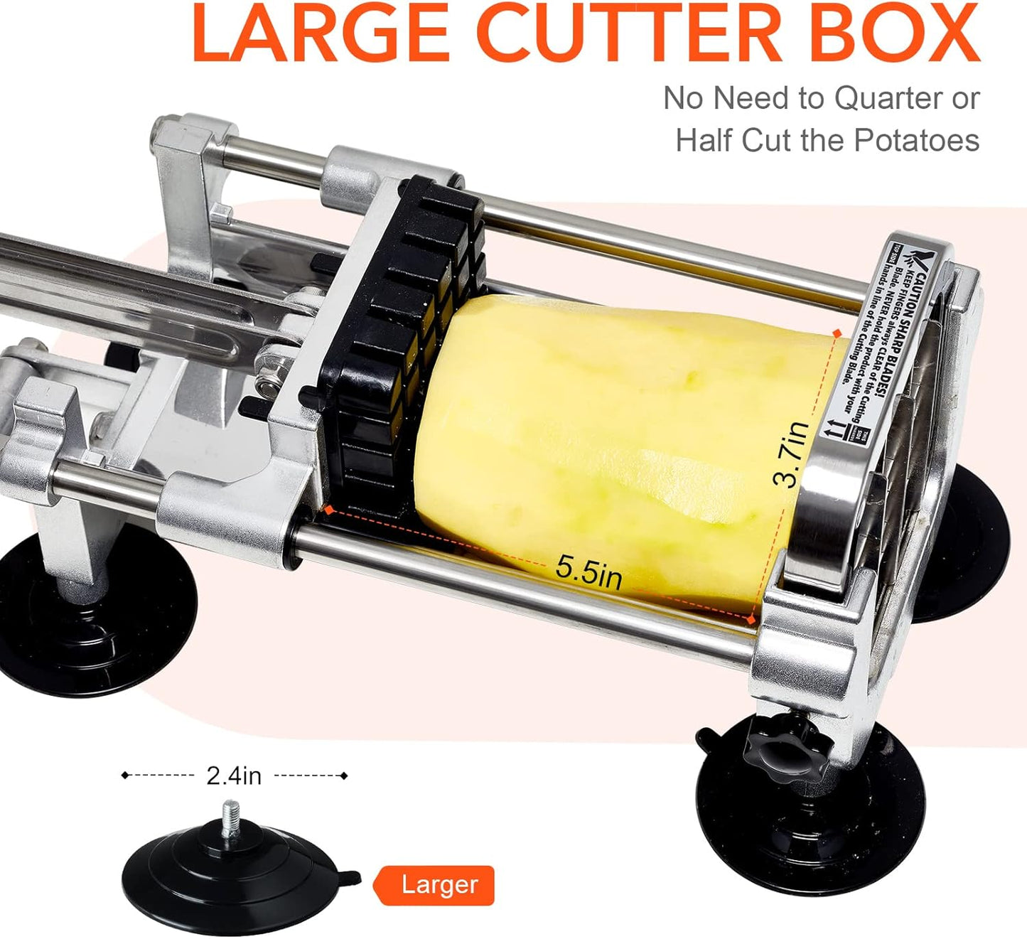 French Fry Cutter, Stainless Steel Potato Cutter with 1/2 Inch, 3/8 Inch and 1/4 Inch Blades (Manual Cutter, 1/2 '' & 3/8 '' & 1/4 '' Blade)
