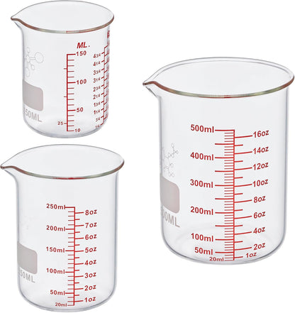 Ackers Mini Glass Measuring Beaker Set, Borosilicate, 2oz 4oz 8oz Measuring Cups