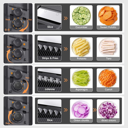 ONCE FOR ALL Upgrade Safe Mandoline Slicer Plus, Adjustable Vegetable Food Chopper Potato Fries French Fry Cutter, Detachable Blade, Kitchen Chopping Artifact, New Kitchen Gift (DarkGray)