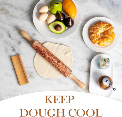 Koville African Natural Marble Rolling Pin, Non-Stick Polished Dough Roller, Pasta, Dumpling, Fondant, Pie Crust, Bread, Pizza Dough, Kitchen Baking Pastry Tools with Mat/Scraper（Namib Fantasy）